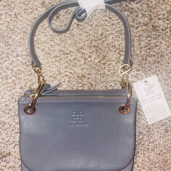 NWT Tic Tac Toe NWT Purse Interchangeable Handbags In Gray Leather W/ Gold - Picture 2 of 6